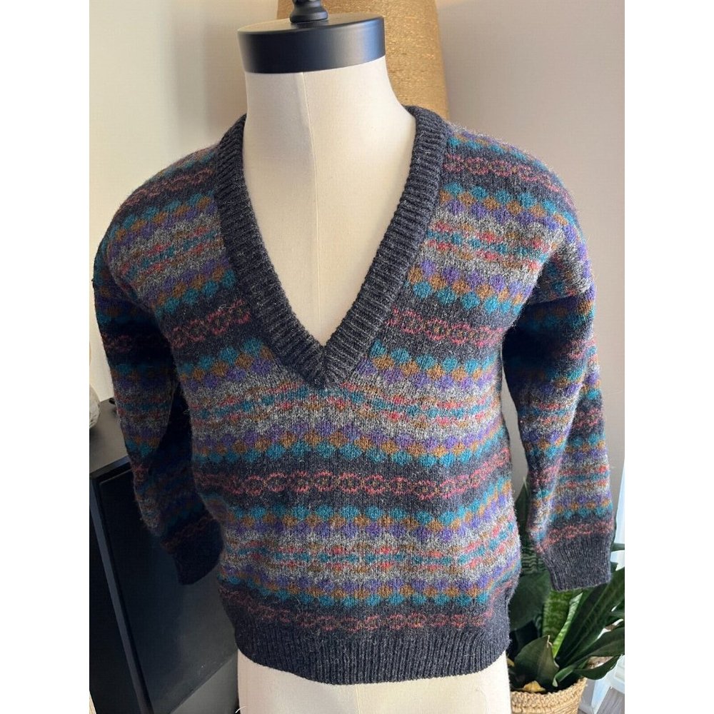 Kirkney Glen Mister Guy Men's Sweater, Charcoal & Multi-color, 100% Wool